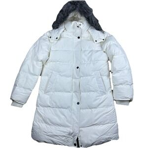 Wantdo Women's‎ L White Long Puffer Coat Faux Fur Hood Recycled Polyester Parka